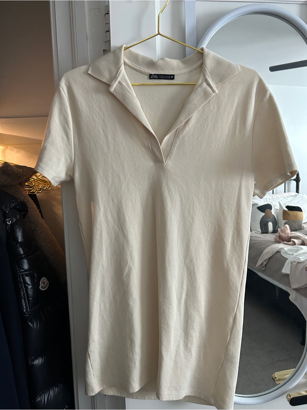 Zara Cream V-Neck Short Sleeve Polo Top